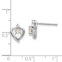 14k White Gold White Topaz and Diamond Heart Post Earrings-XBS452