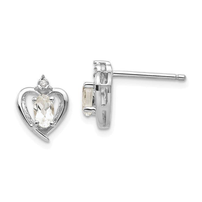 14k White Gold White Topaz and Diamond Heart Post Earrings-XBS452