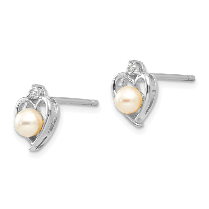 14k White Gold FWCultured Pearl and Diamond Heart Post Earrings-XBS454