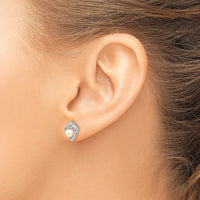 14k White Gold FWCultured Pearl and Diamond Heart Post Earrings-XBS454