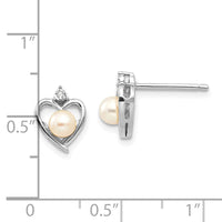 14k White Gold FWCultured Pearl and Diamond Heart Post Earrings-XBS454