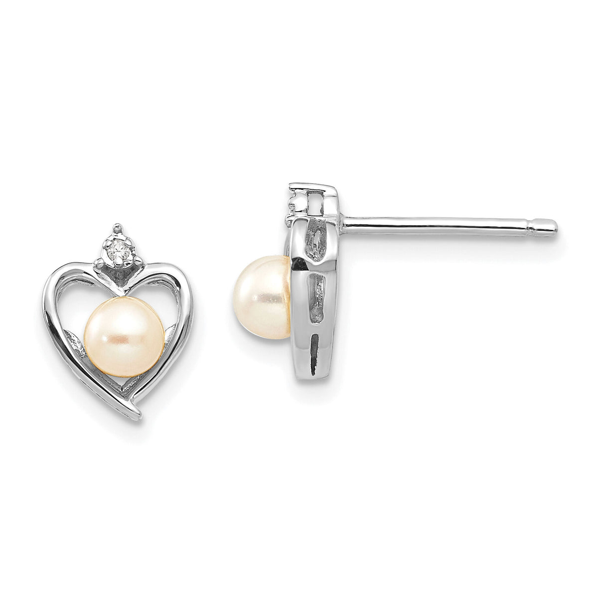 14k White Gold FWCultured Pearl and Diamond Heart Post Earrings-XBS454