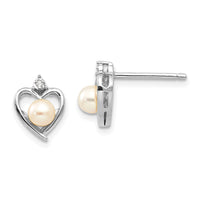 14k White Gold FWCultured Pearl and Diamond Heart Post Earrings-XBS454