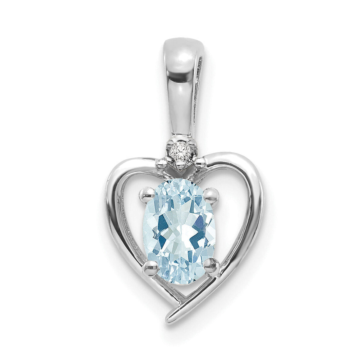 14k White Gold Aquamarine and Diamond Heart Pendant-XBS456