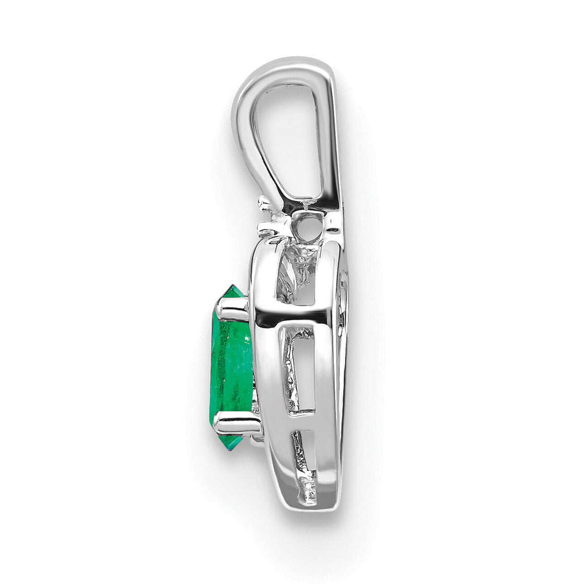 14k White Gold Emerald and Diamond Heart Pendant-XBS458