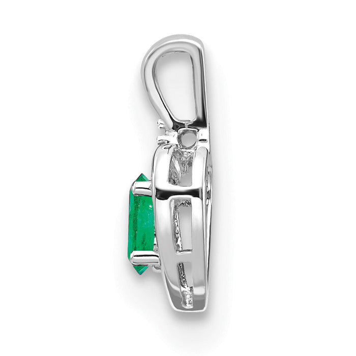 14k White Gold Emerald and Diamond Heart Pendant-XBS458