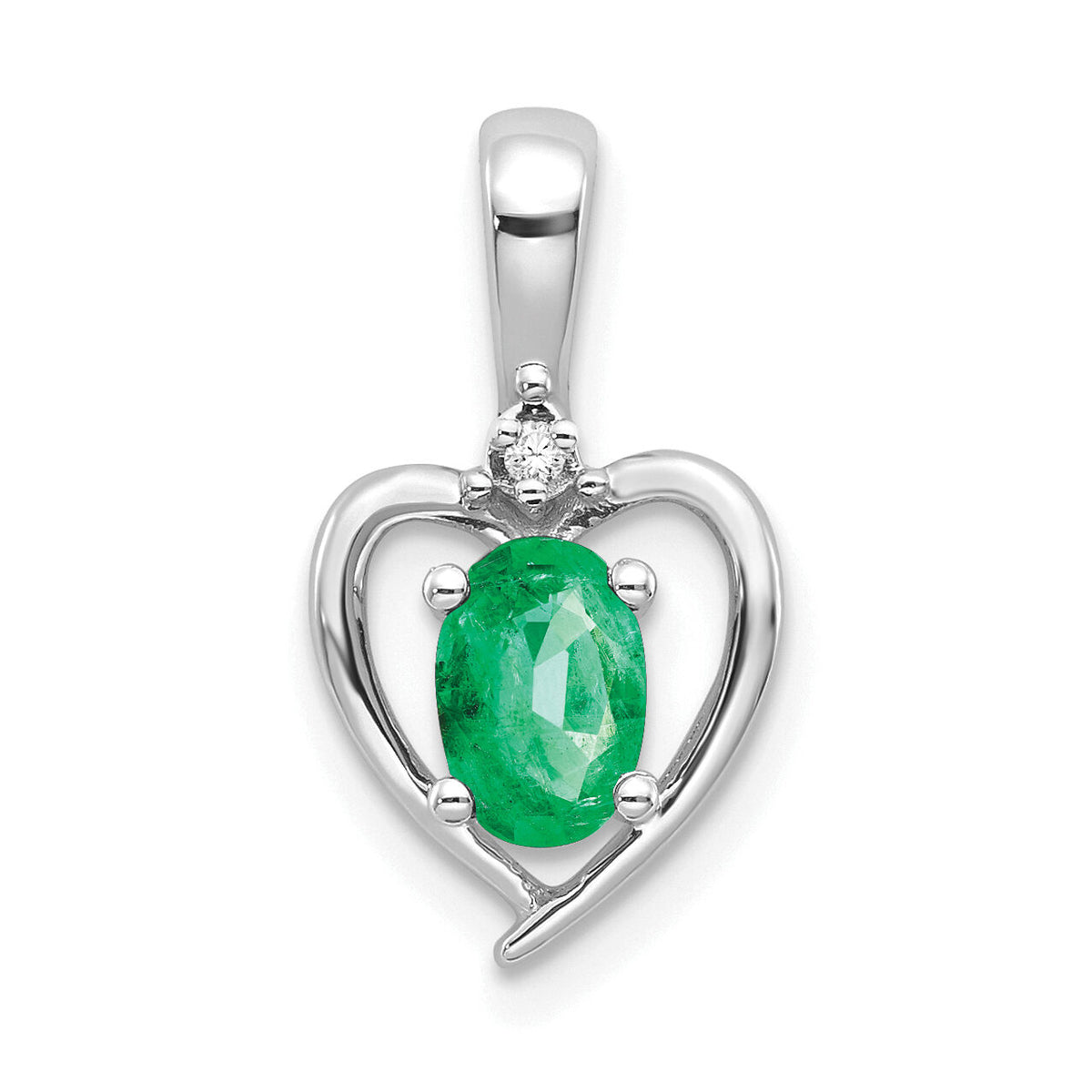 14k White Gold Emerald and Diamond Heart Pendant-XBS458