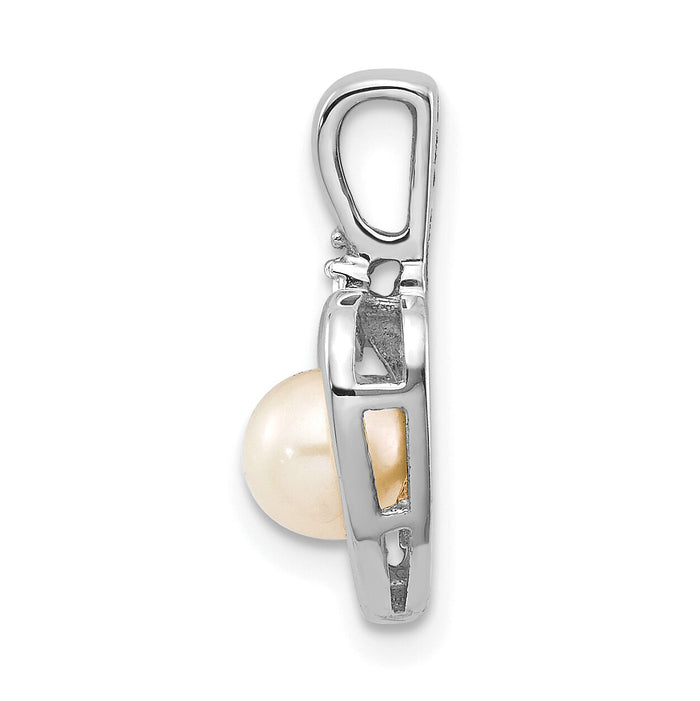 14k White Gold FW Cultured Pearl and Diamond Heart Pendant-XBS459