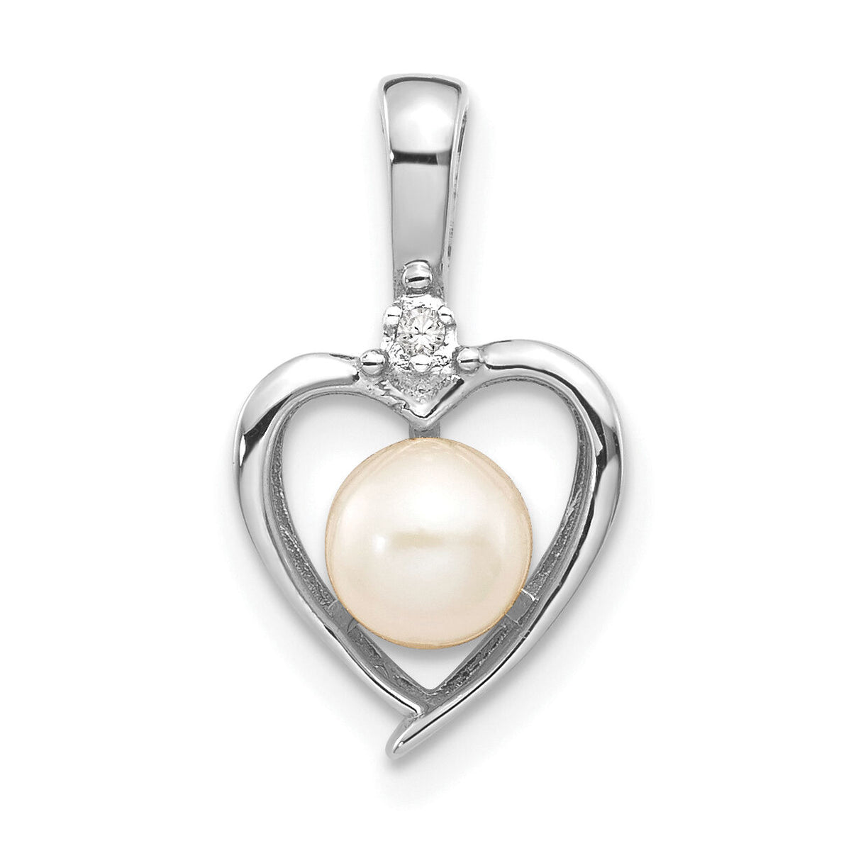 14k White Gold FW Cultured Pearl and Diamond Heart Pendant-XBS459