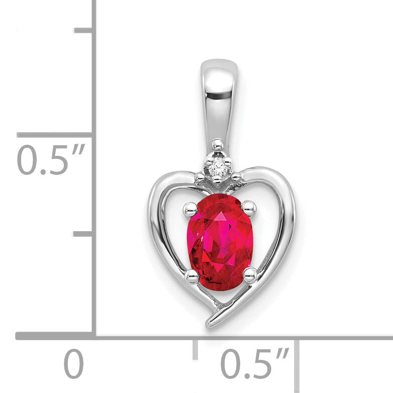 14k White Gold Ruby and Diamond Heart Pendant-XBS460