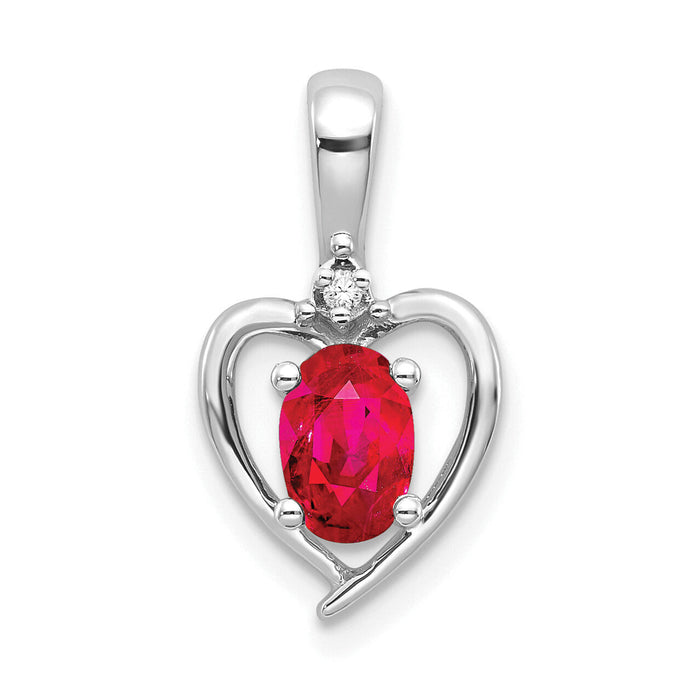 14k White Gold Ruby and Diamond Heart Pendant-XBS460
