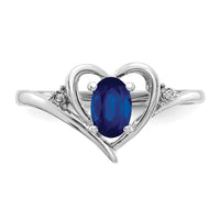 14k White Gold Sapphire and Diamond Heart Ring-XBS462