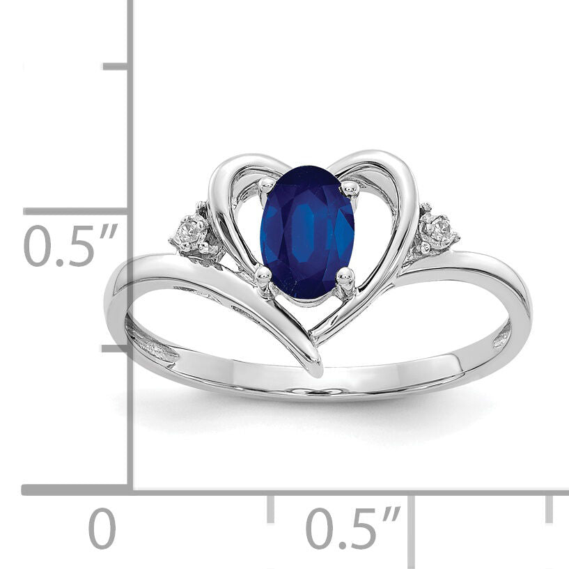 14k White Gold Sapphire and Diamond Heart Ring-XBS462