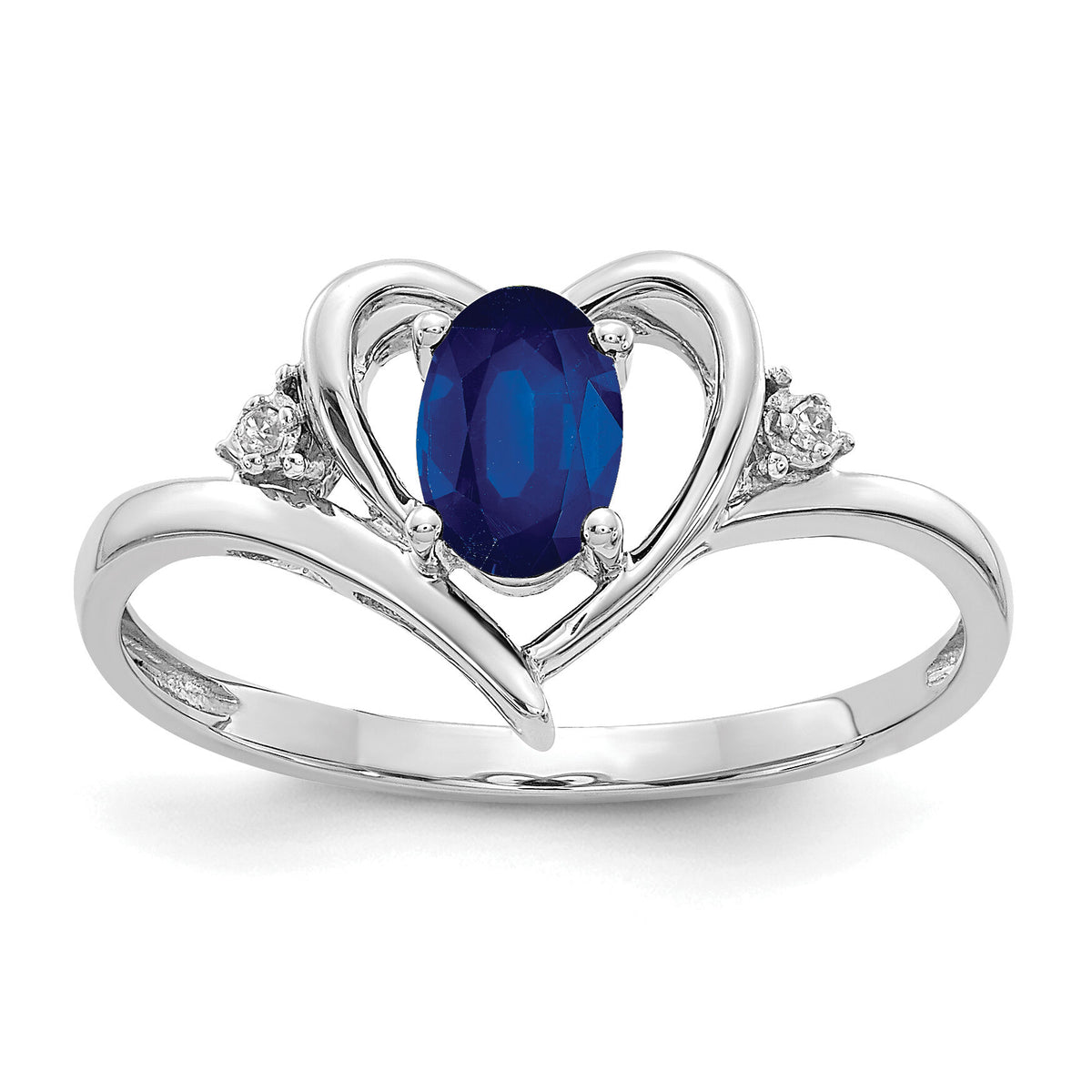 14k White Gold Sapphire and Diamond Heart Ring-XBS462