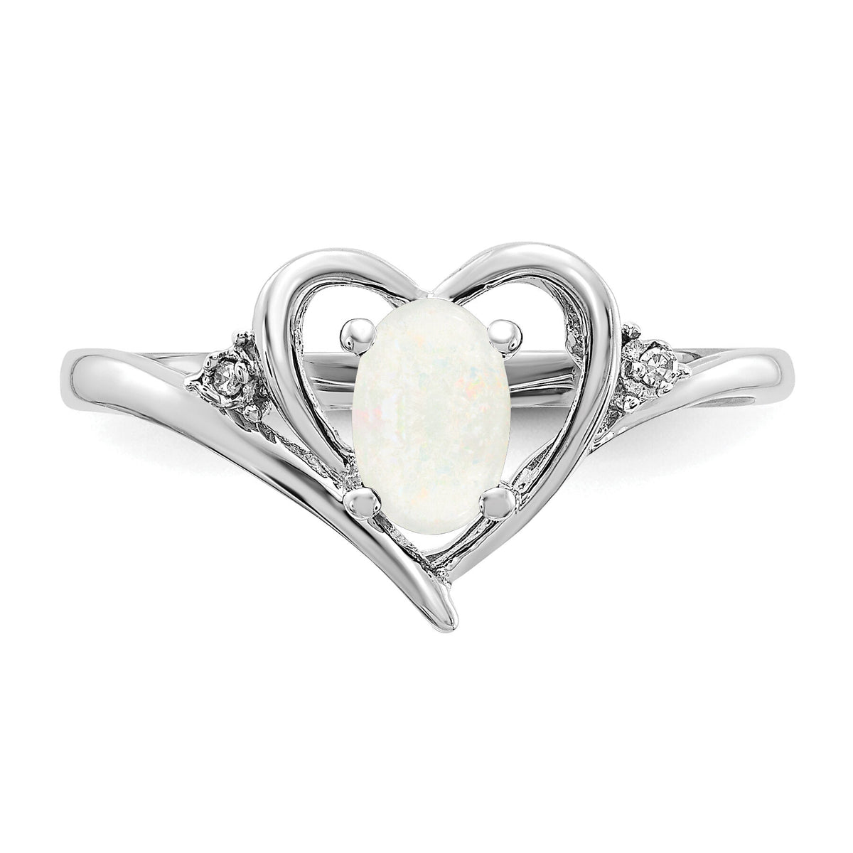 14k White Gold Opal and Diamond Heart Ring-XBS463