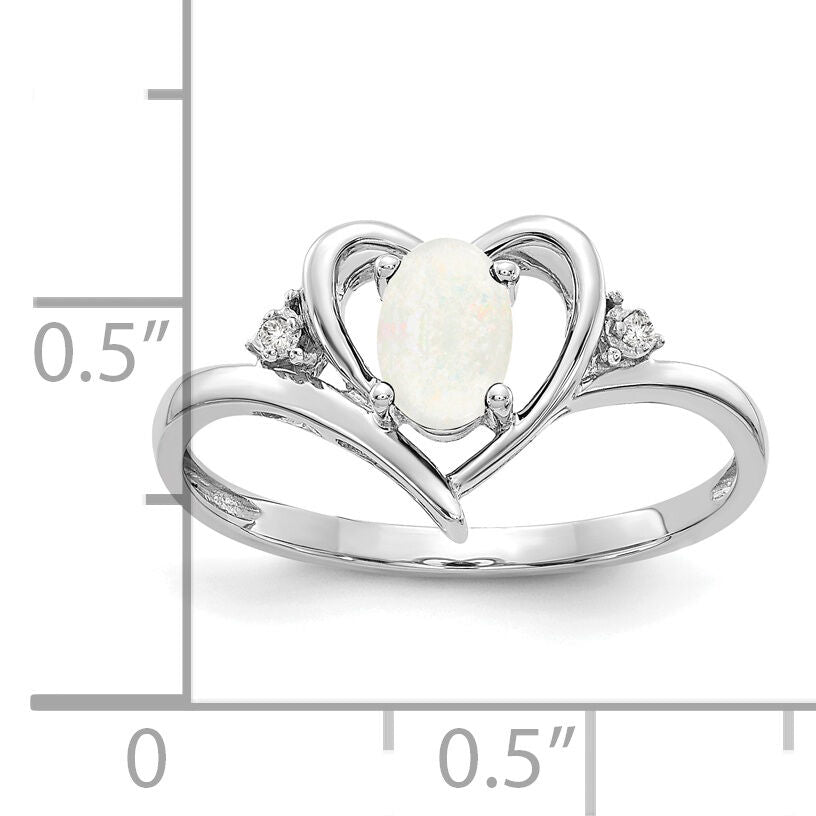 14k White Gold Opal and Diamond Heart Ring-XBS463