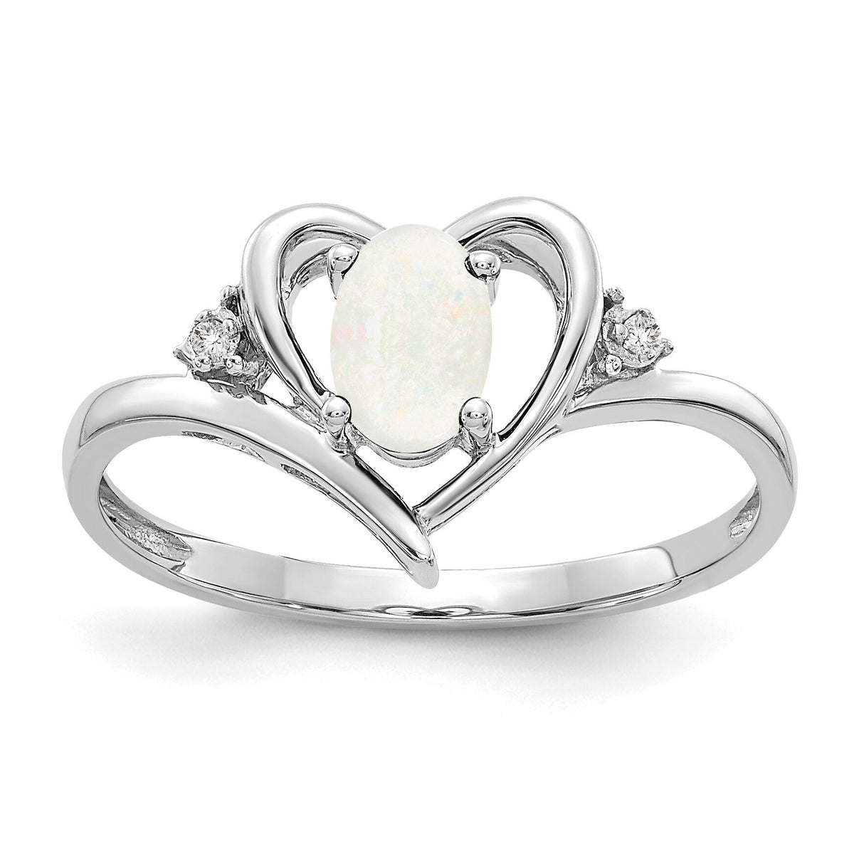 14k White Gold Opal and Diamond Heart Ring-XBS463