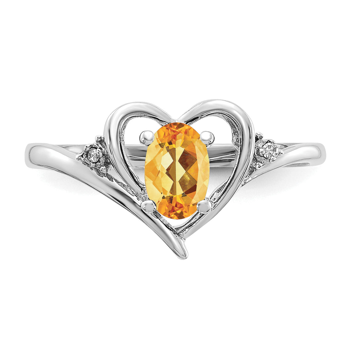 14k White Gold Citrine and Diamond Heart Ring-XBS464