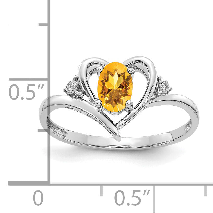 14k White Gold Citrine and Diamond Heart Ring-XBS464