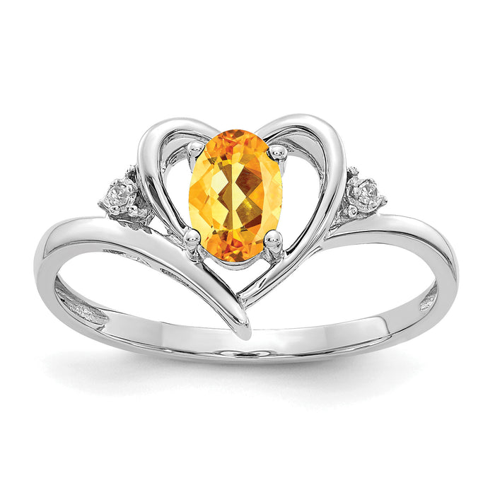 14k White Gold Citrine and Diamond Heart Ring-XBS464