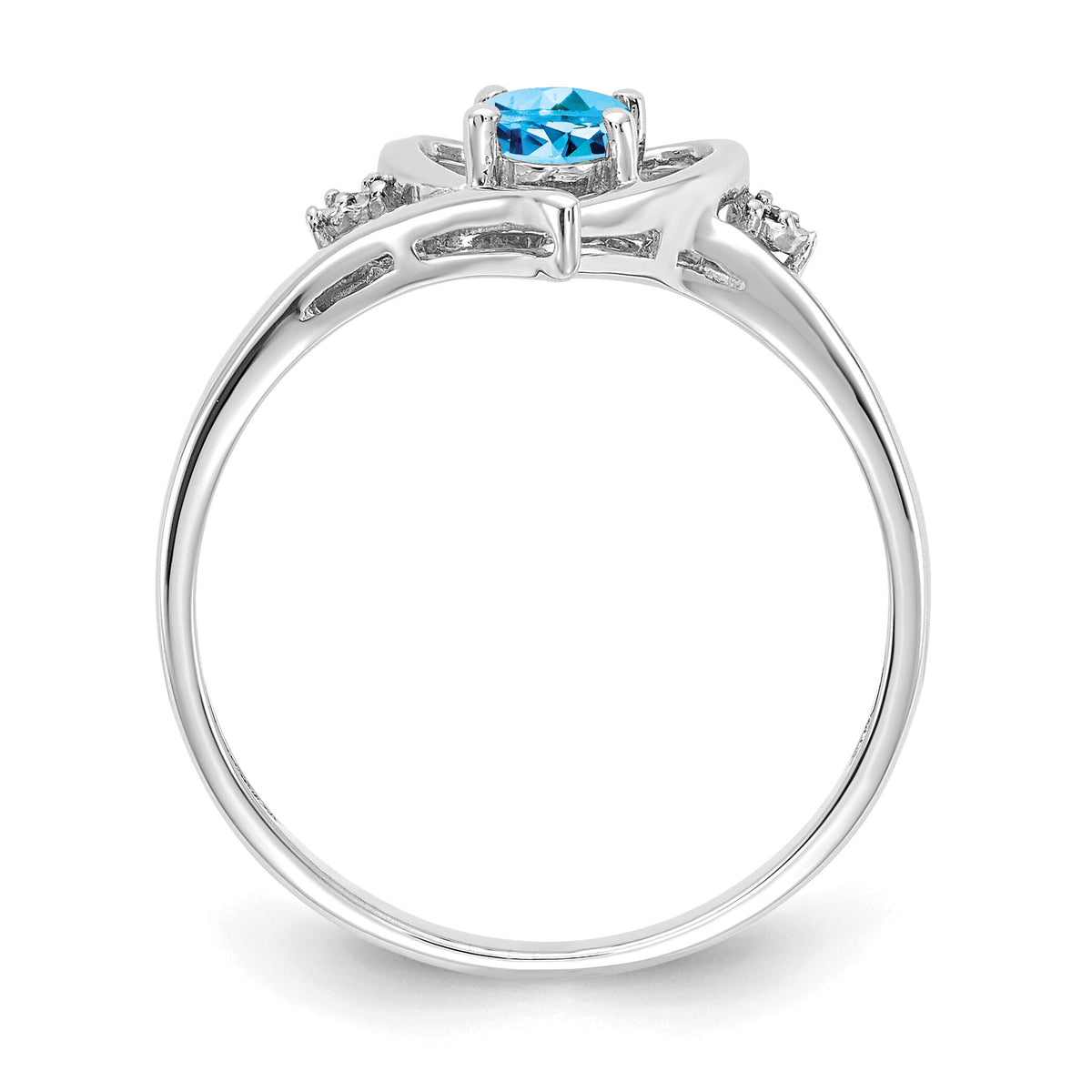 14k White Gold Blue Topaz and Diamond Heart Ring-XBS465