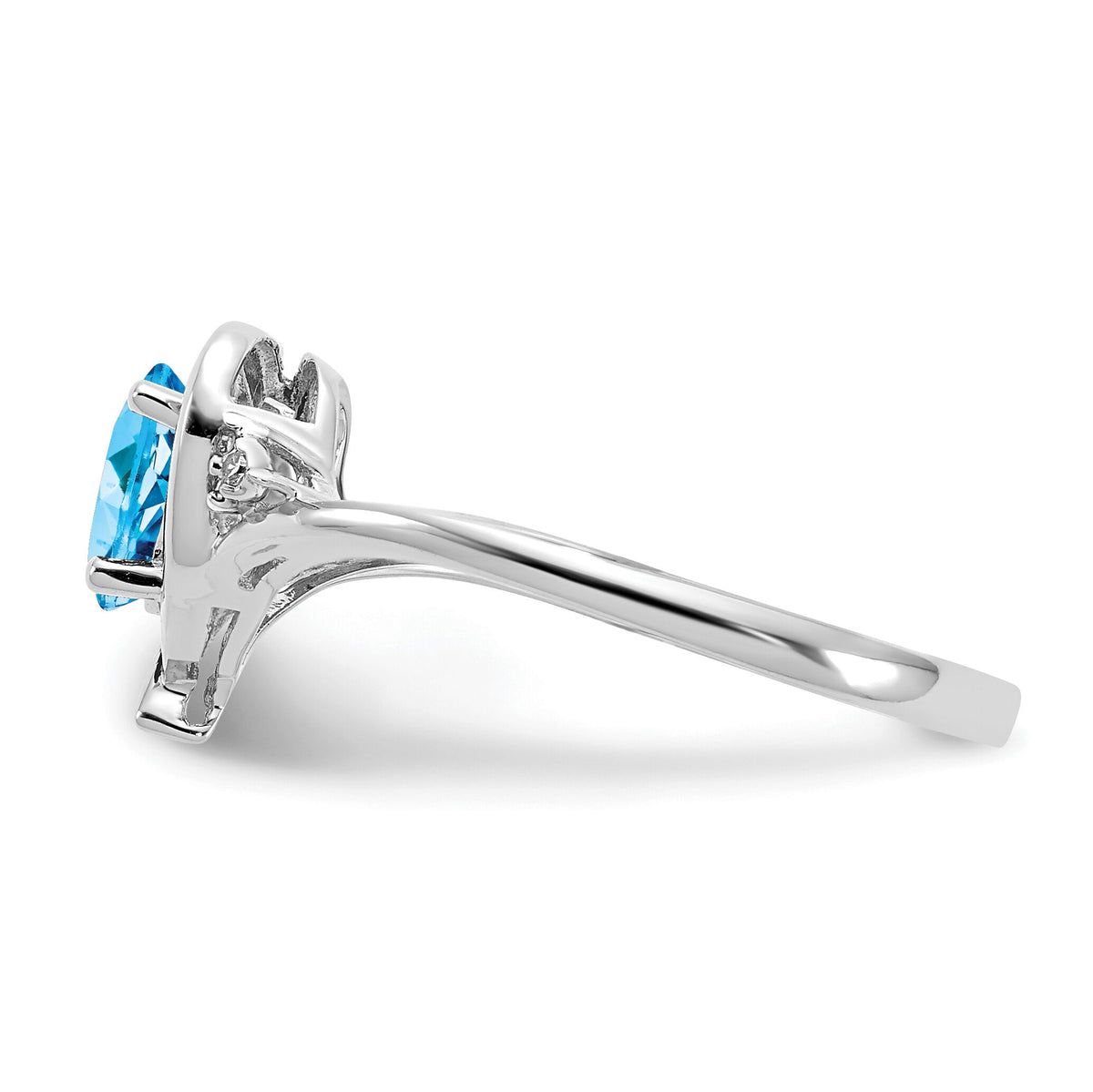 14k White Gold Blue Topaz and Diamond Heart Ring-XBS465