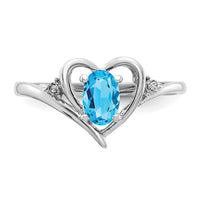 14k White Gold Blue Topaz and Diamond Heart Ring-XBS465