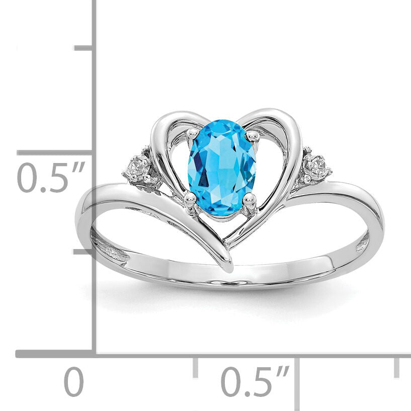 14k White Gold Blue Topaz and Diamond Heart Ring-XBS465