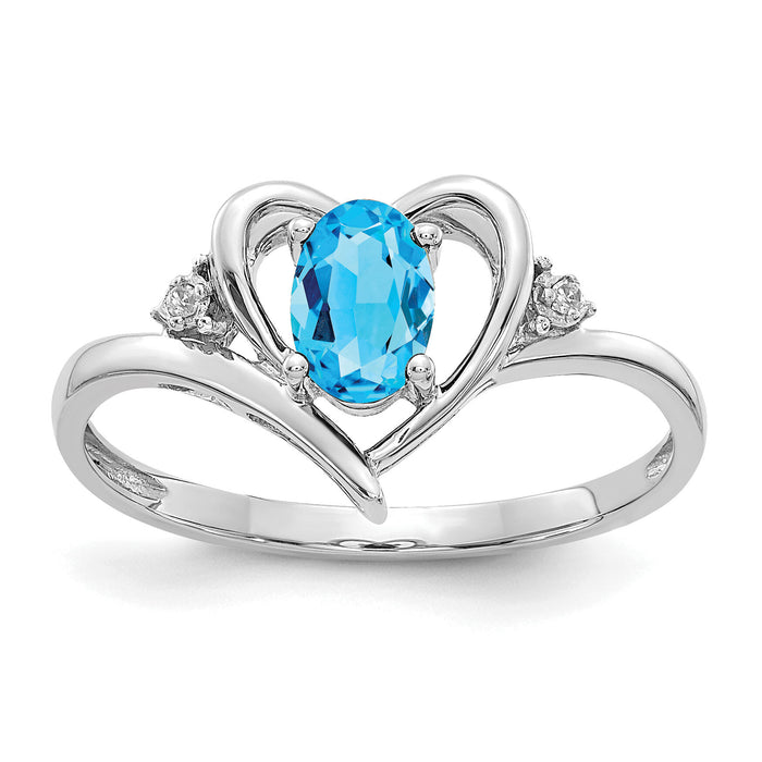 14k White Gold Blue Topaz and Diamond Heart Ring-XBS465