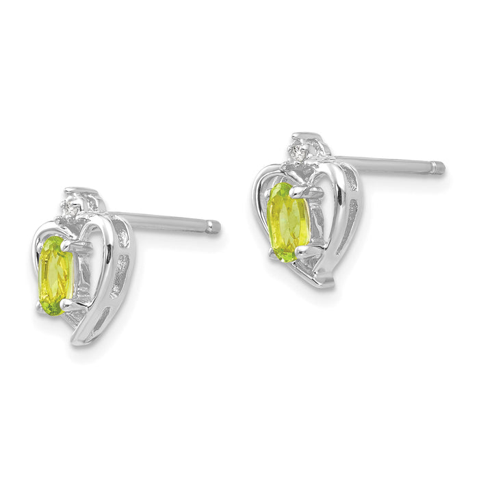14k White Gold Peridot and Diamond Heart Post Earrings-XBS466