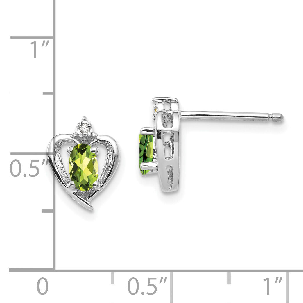 14k White Gold Peridot and Diamond Heart Post Earrings-XBS466