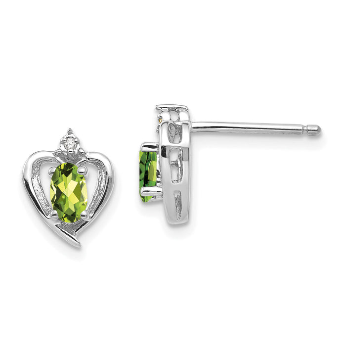 14k White Gold Peridot and Diamond Heart Post Earrings-XBS466