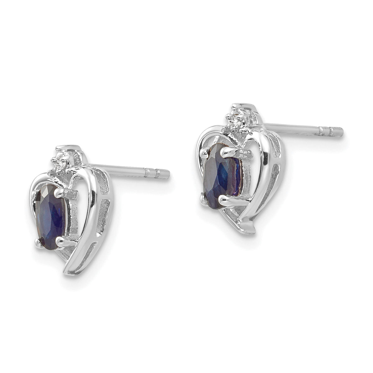 14k White Gold Sapphire and Diamond Heart Post Earrings-XBS467