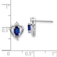 14k White Gold Sapphire and Diamond Heart Post Earrings-XBS467