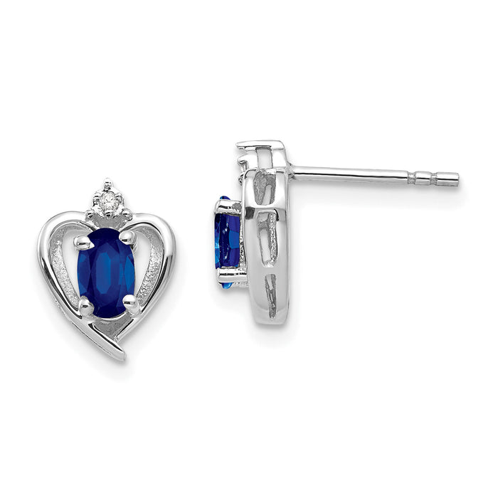 14k White Gold Sapphire and Diamond Heart Post Earrings-XBS467