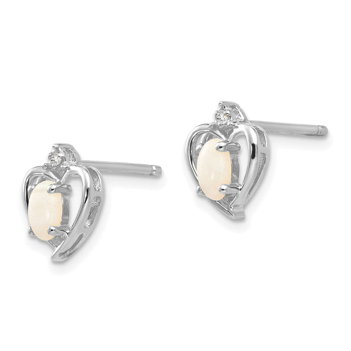 14k White Gold Opal and Diamond Heart Post Earrings-XBS468