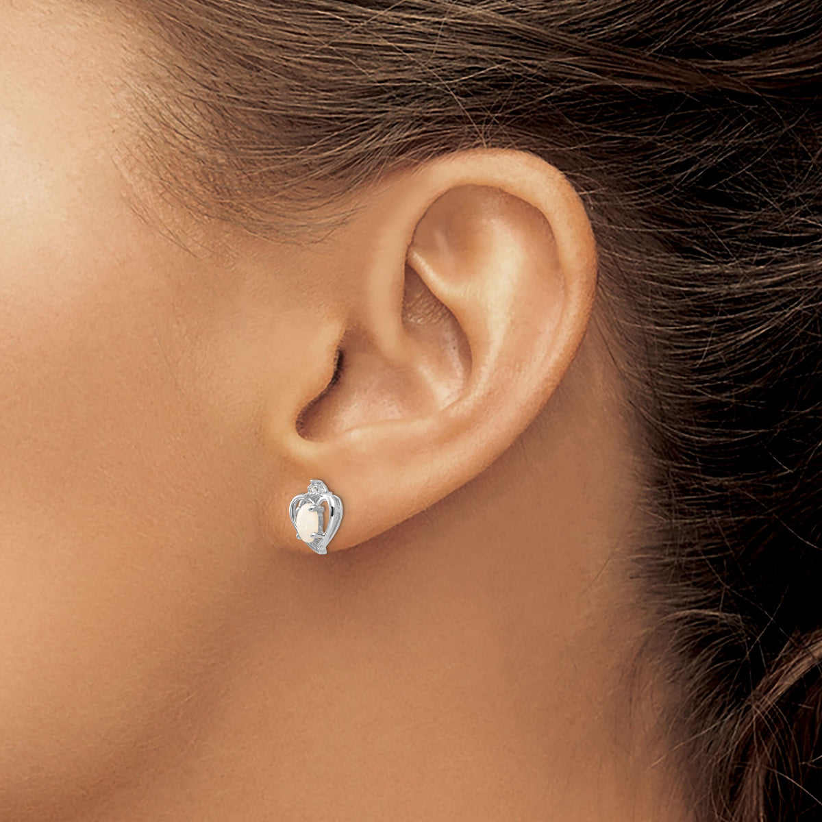 14k White Gold Opal and Diamond Heart Post Earrings-XBS468