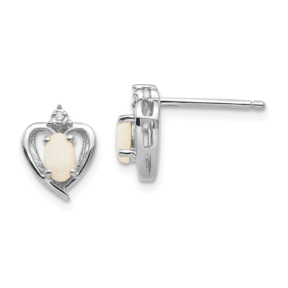 14k White Gold Opal and Diamond Heart Post Earrings-XBS468