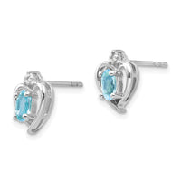 14k White Gold Blue Topaz and Diamond Heart Post Earrings-XBS470