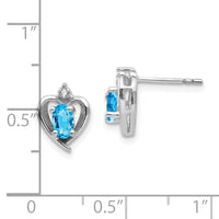 14k White Gold Blue Topaz and Diamond Heart Post Earrings-XBS470