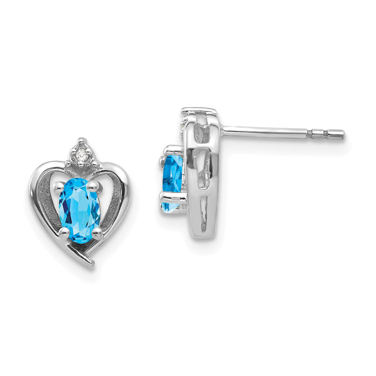 14k White Gold Blue Topaz and Diamond Heart Post Earrings-XBS470