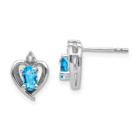 14k White Gold Blue Topaz and Diamond Heart Post Earrings-XBS470