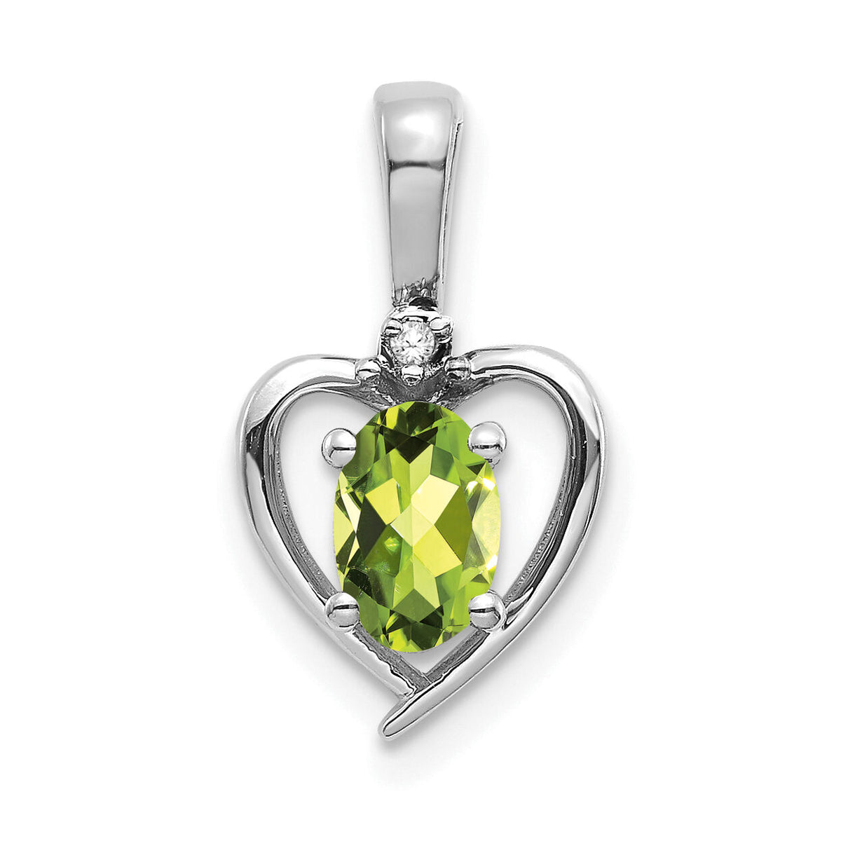14k White Gold Peridot and Diamond Heart Pendant-XBS471