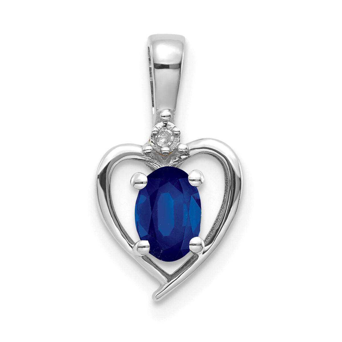 14k White Gold Sapphire and Diamond Heart Pendant-XBS472