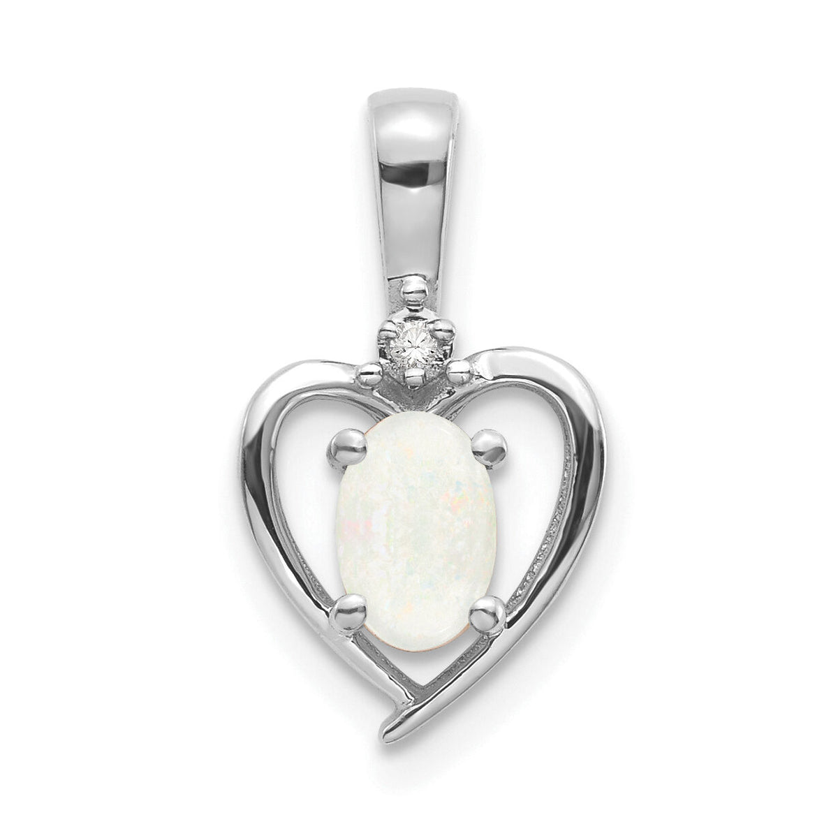 14k White Gold Opal and Diamond Heart Pendant-XBS473