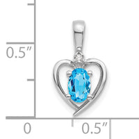 14k White Gold Blue Topaz and Diamond Heart Pendant-XBS475
