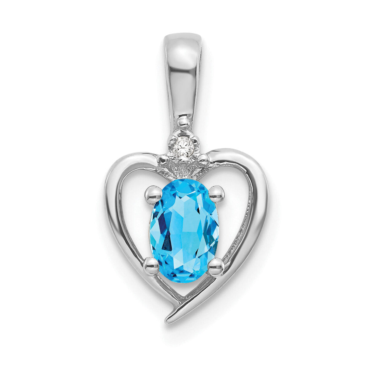 14k White Gold Blue Topaz and Diamond Heart Pendant-XBS475