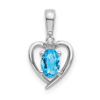 14k White Gold Blue Topaz and Diamond Heart Pendant-XBS475