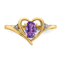 14k Amethyst and Diamond Heart Ring-XBS477