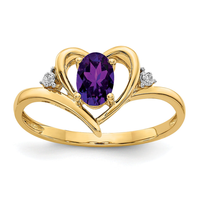 14k Amethyst and Diamond Heart Ring-XBS477